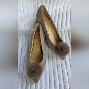 Sole Society Taupe Suede Pom-Pom Flats